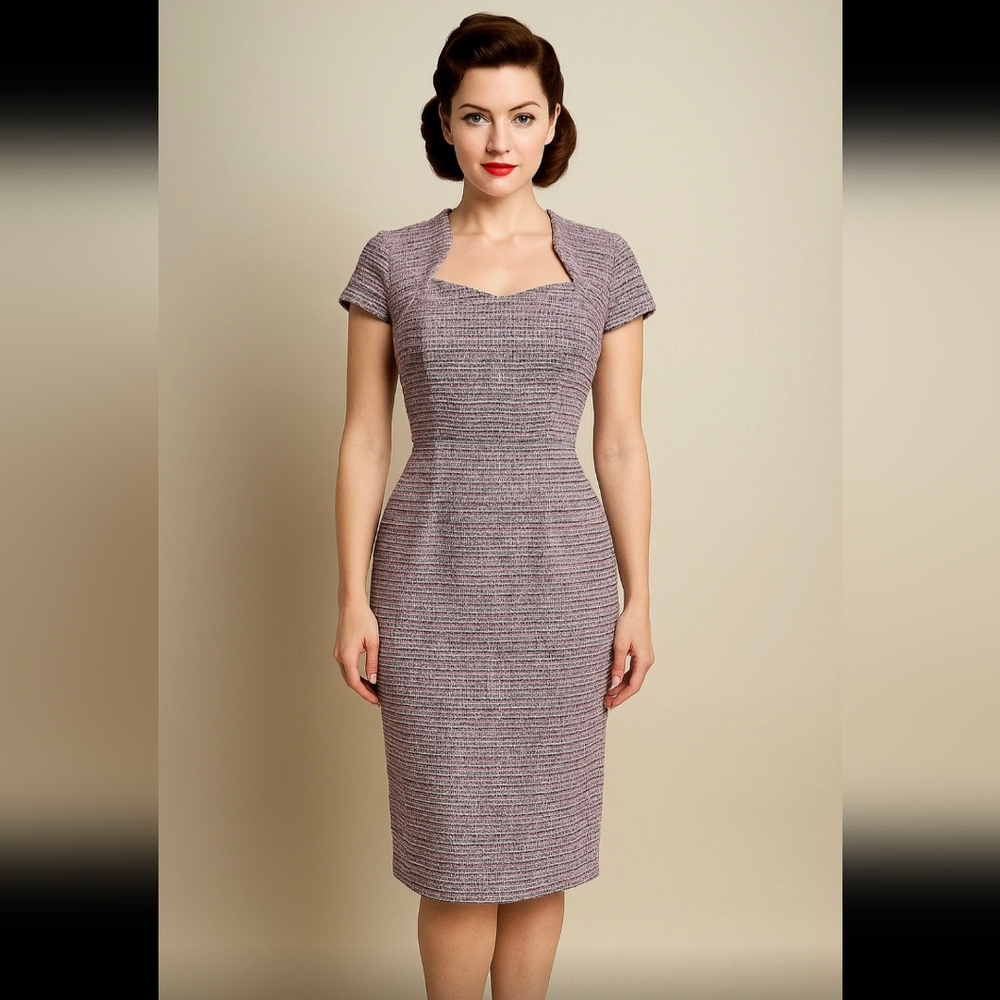 Grace Karin Tweed Boucle Midi Pencil Dress Pink Sweetheart Neck Retro Pin Up Med